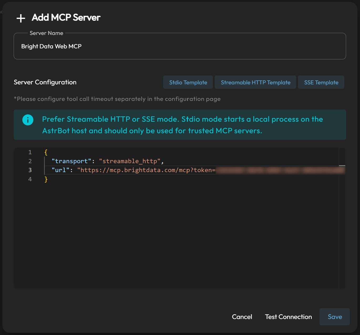 Configuring the Bright Data Web MCP connection