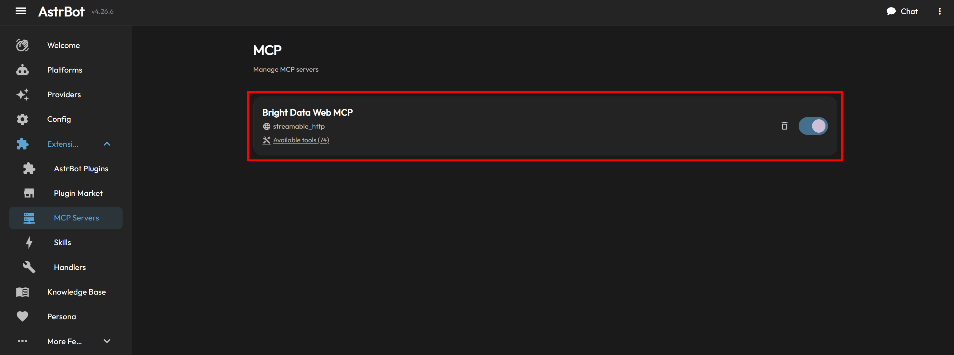Note the Bright Data Web MCP entry