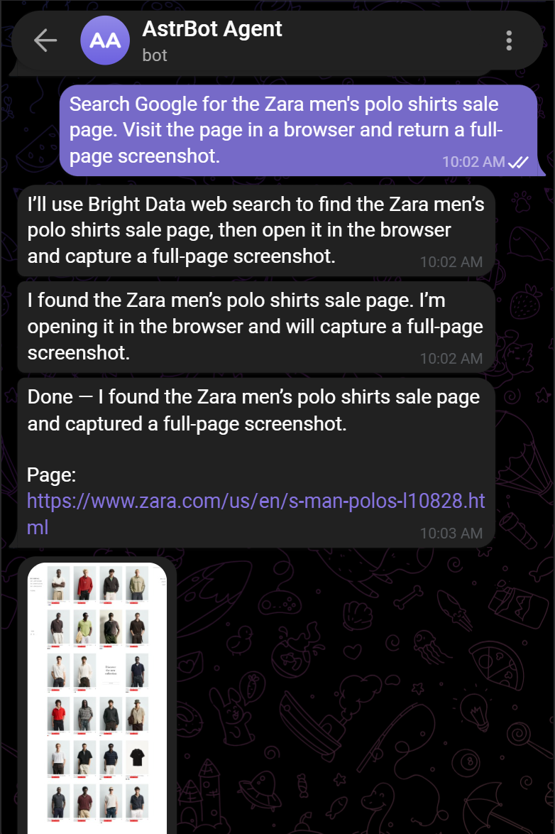 Note the accurate response produced by AstrBot by calling the Bright Data tools