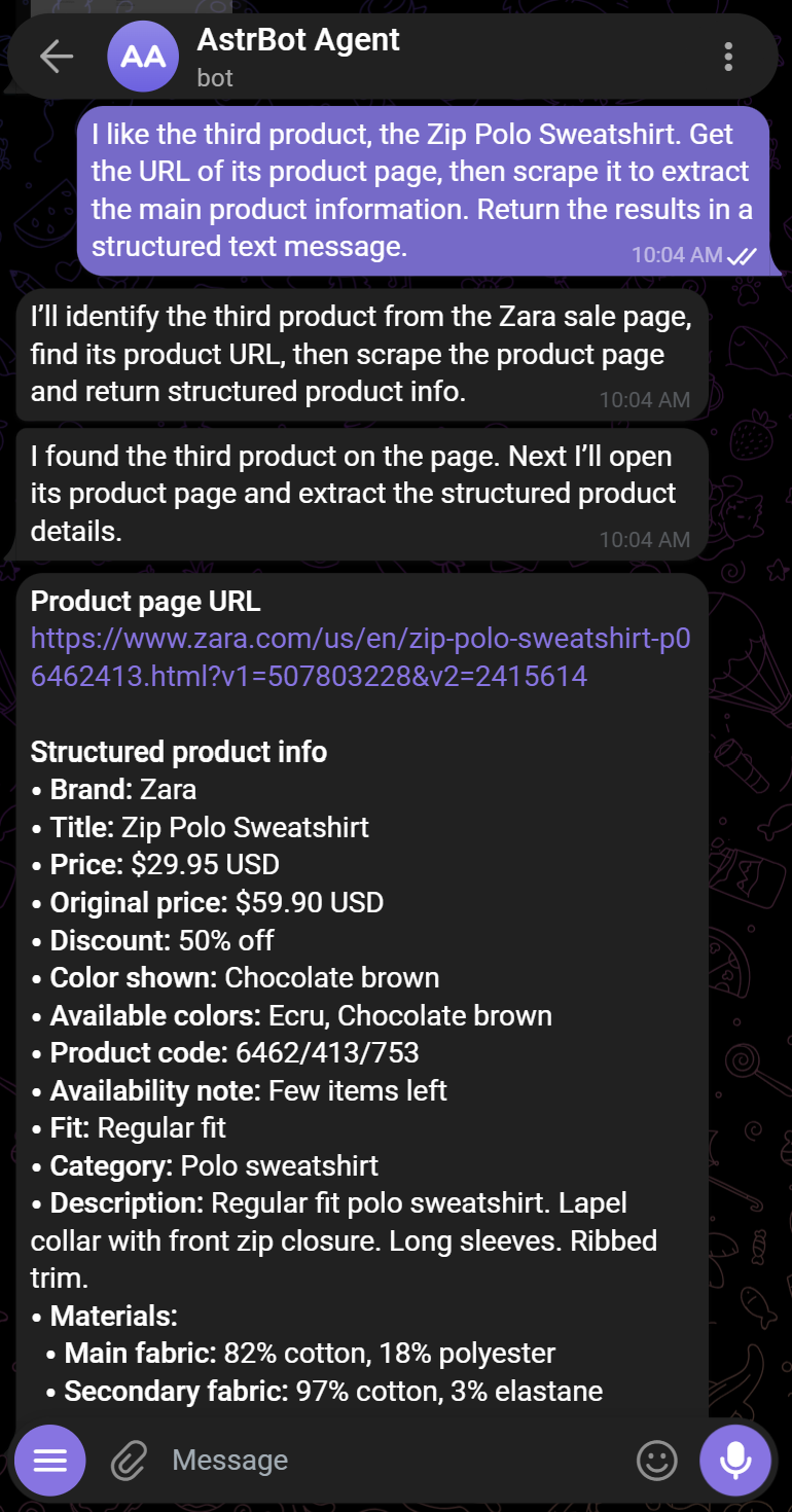 Note how detailed is the information returned by AstrBot