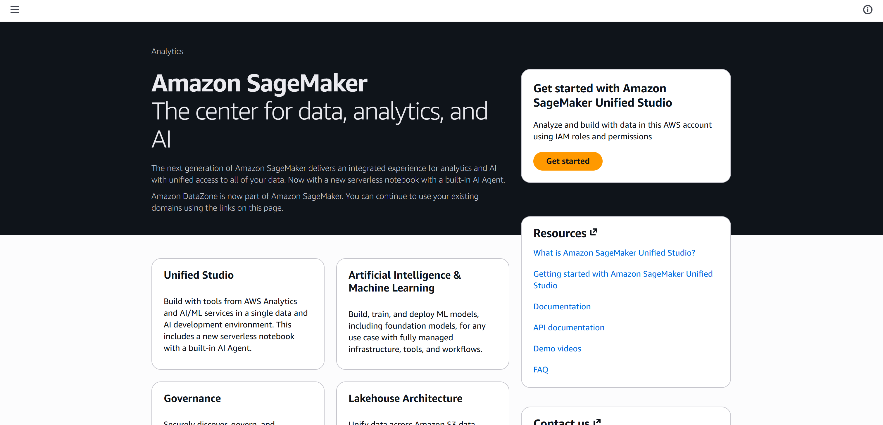 The Amazon SageMaker homepage