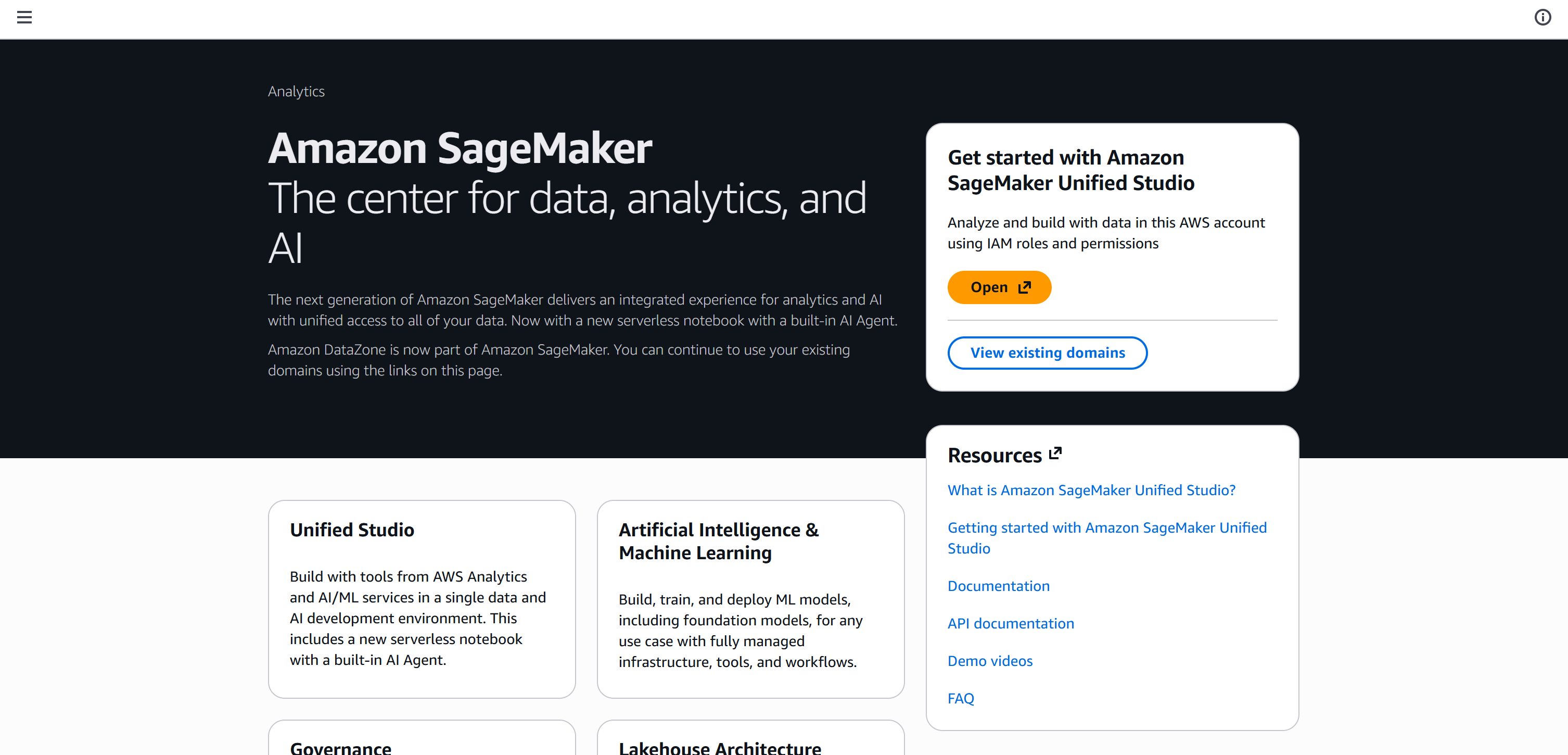The Amazon SageMaker page