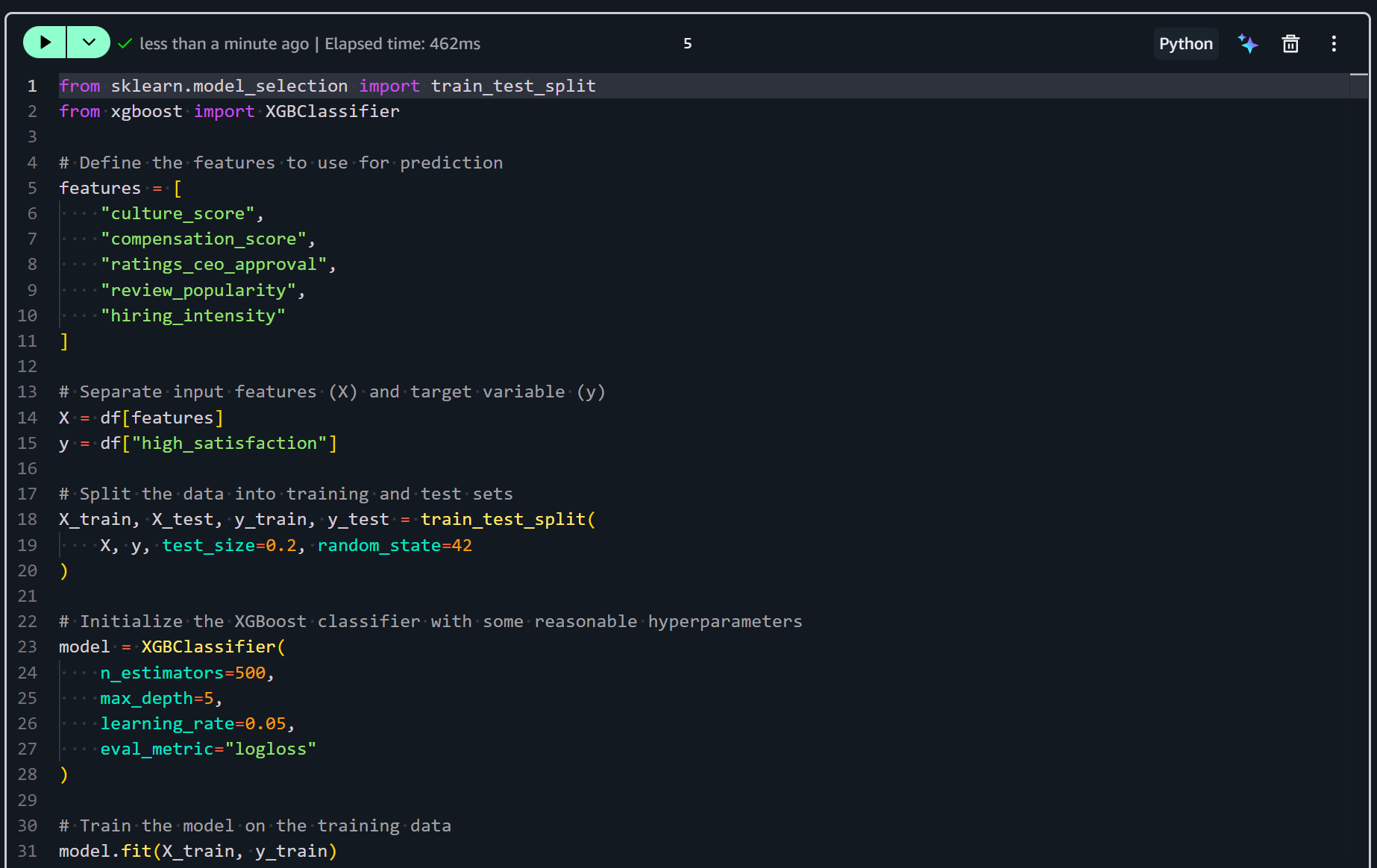 Training the ML model