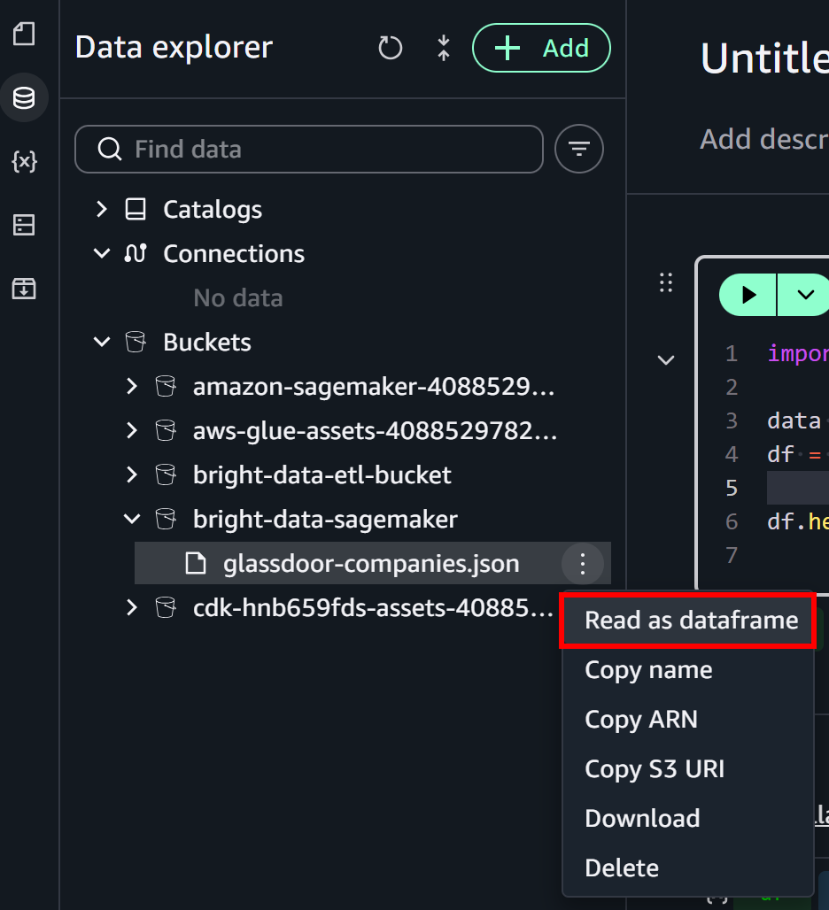 Selecting the “Read as dataframe” option