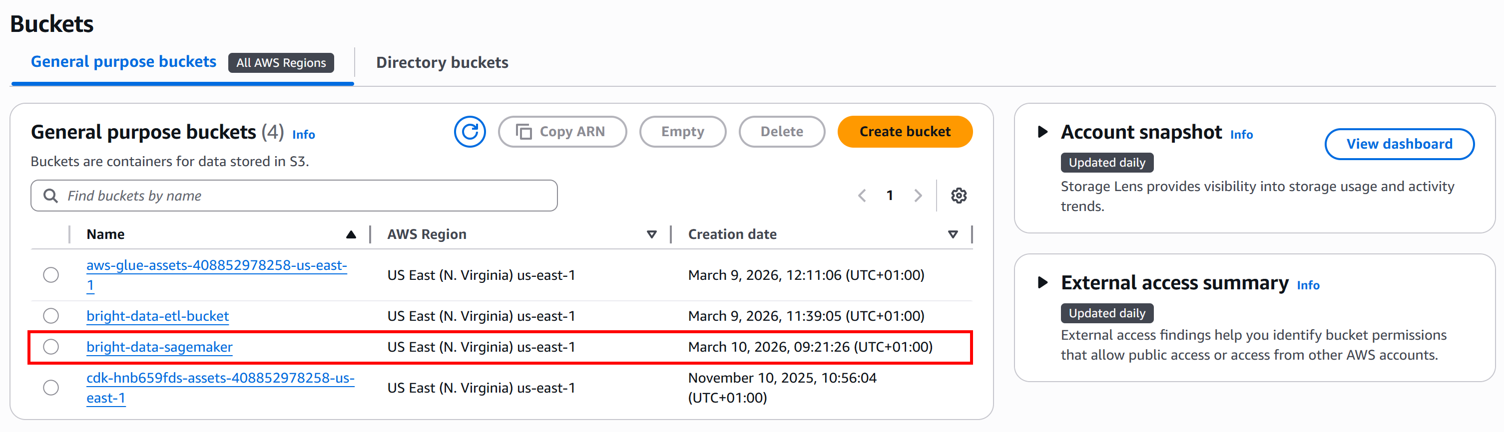 The Amazon S3 bucket for this tutorial