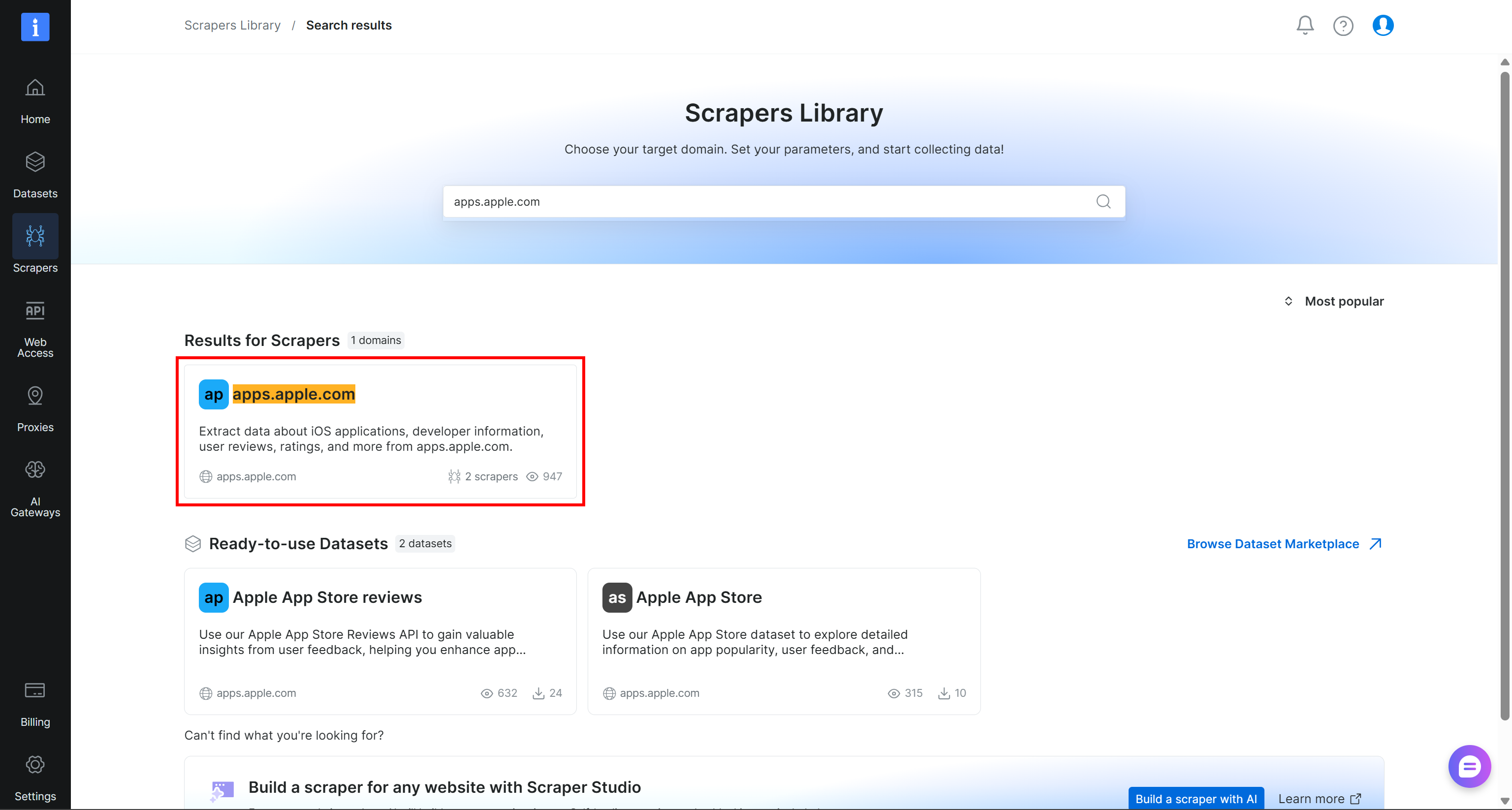 Selecting the apps.apple.com Scraper API