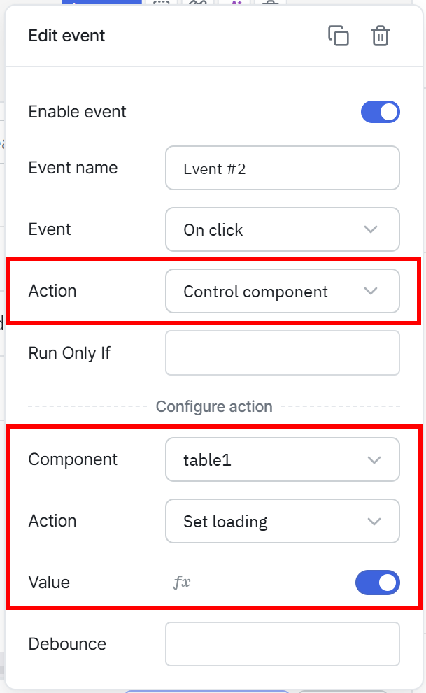 Adding the events for enabling the table loading