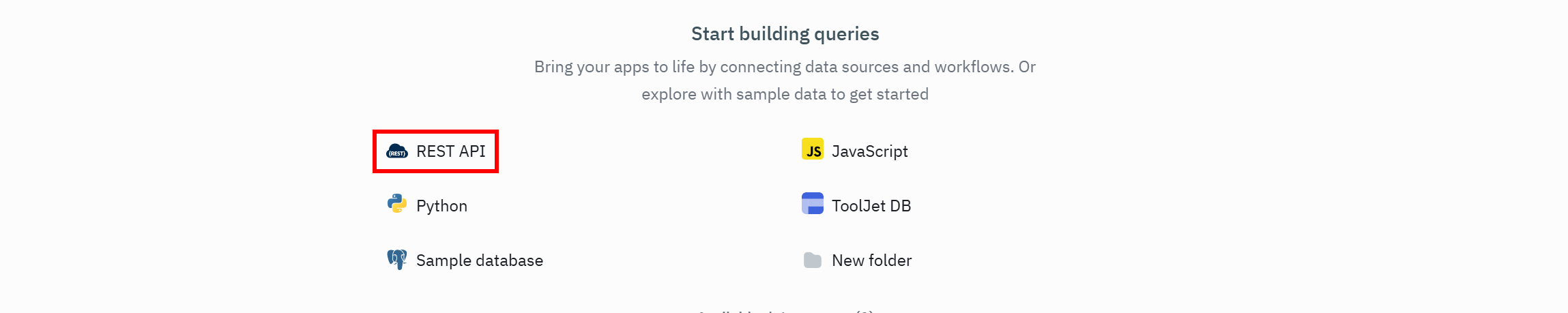 Selecting the “REST API” data source