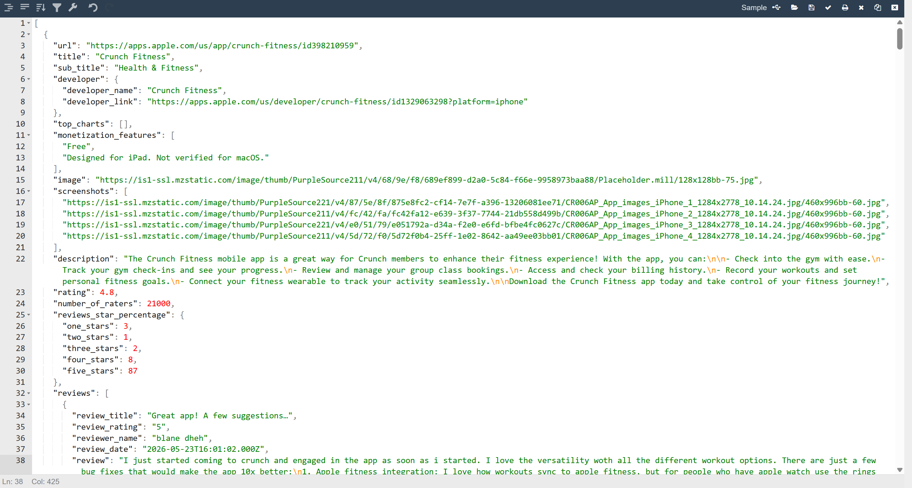The JSON file containing the Apple App Store scraped data