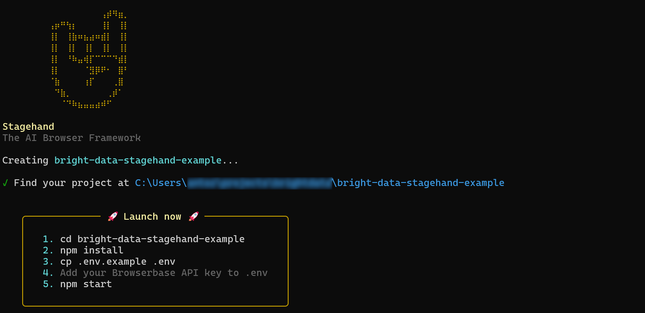 The output of the “npx create-browser-app” command