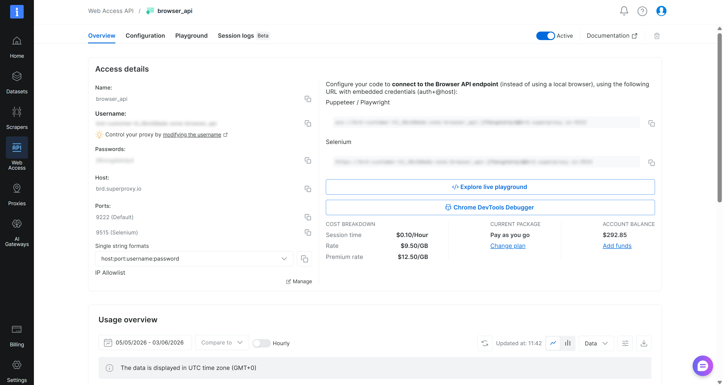 The Browser API details page