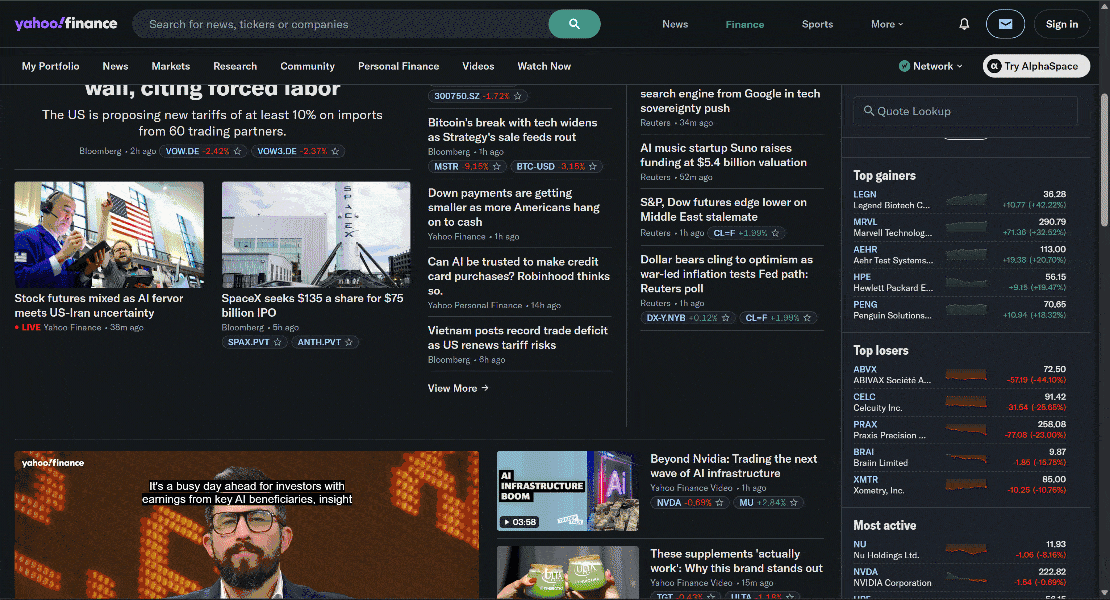 How the Yahoo Finance homepage loads new articles