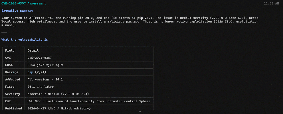 The report produced by Grok Build to take care of the CVE