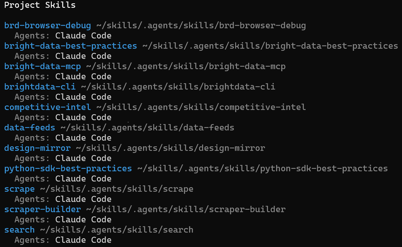 The skills available in the current project