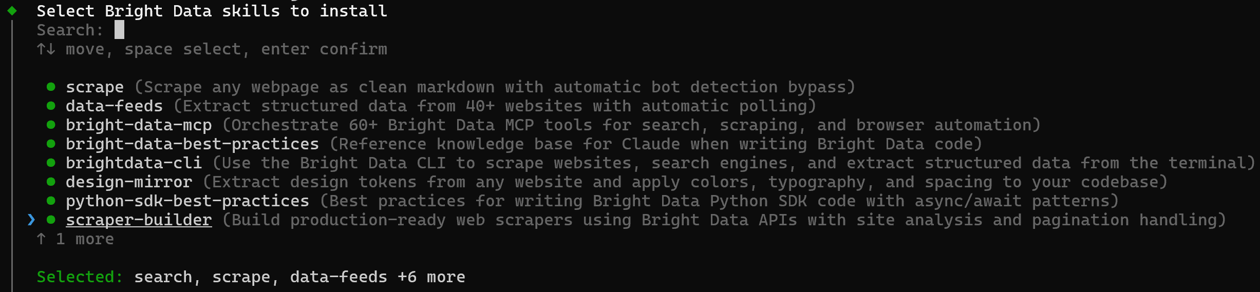 Selecting all Bright Data skills