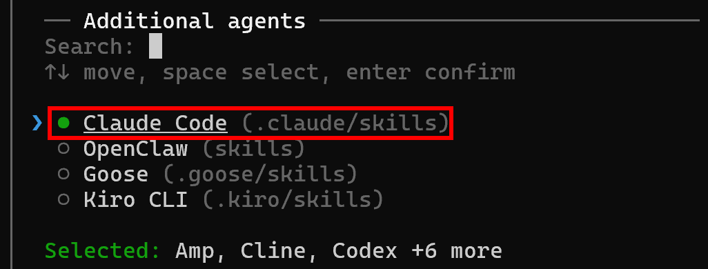 Selecting the “Claude Code” option