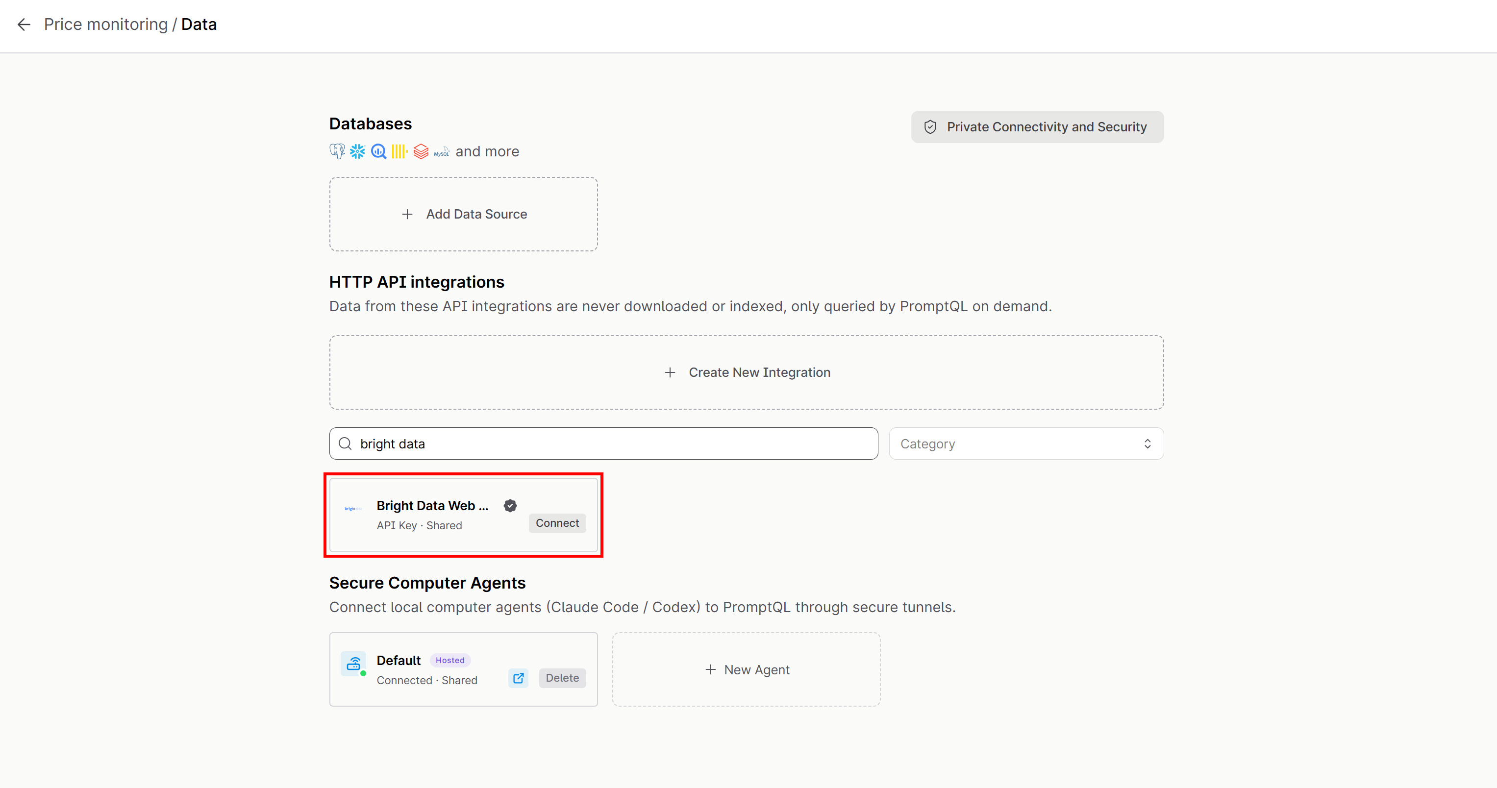 Selecting the “Bright Data Web MCP” data integration