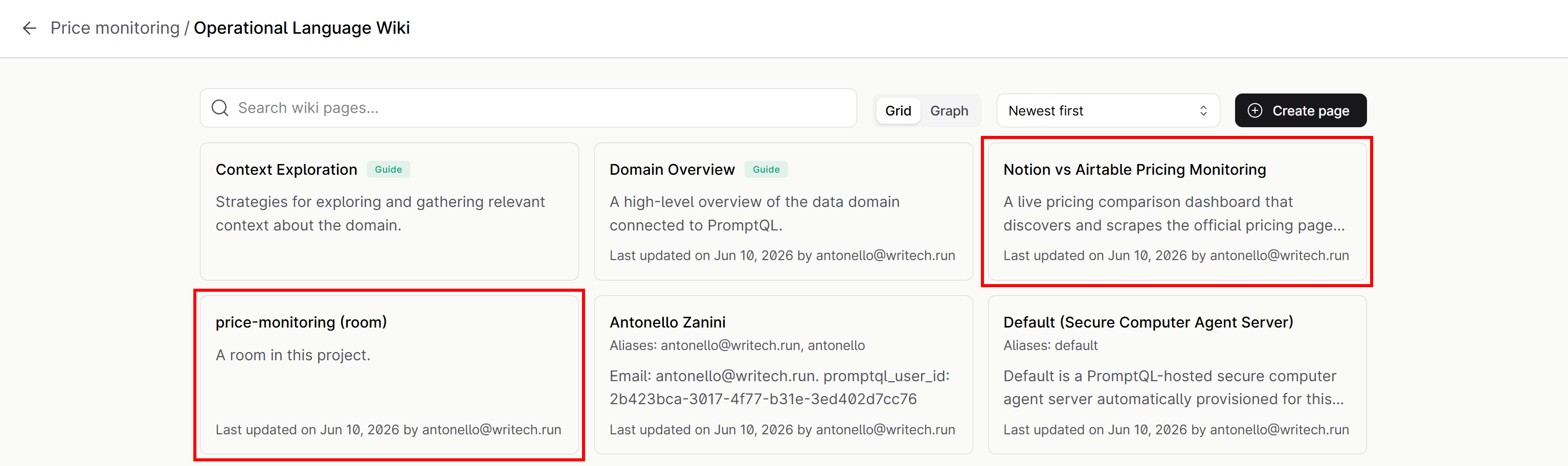 Note the “Notion vs Airtable Pricing Monitoring” and “price-monitoring (room)” wiki pages