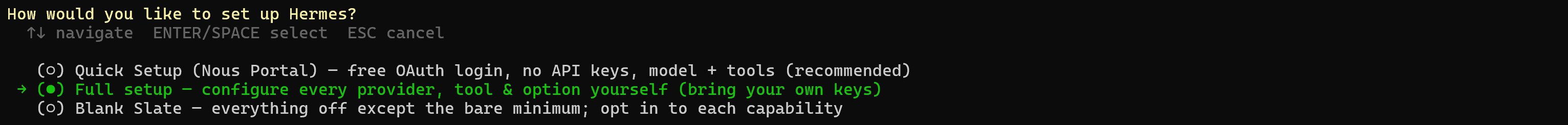 Selecting the “Full setup” option