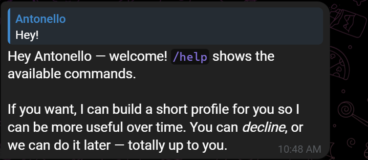 The reply to the “Hey!” message