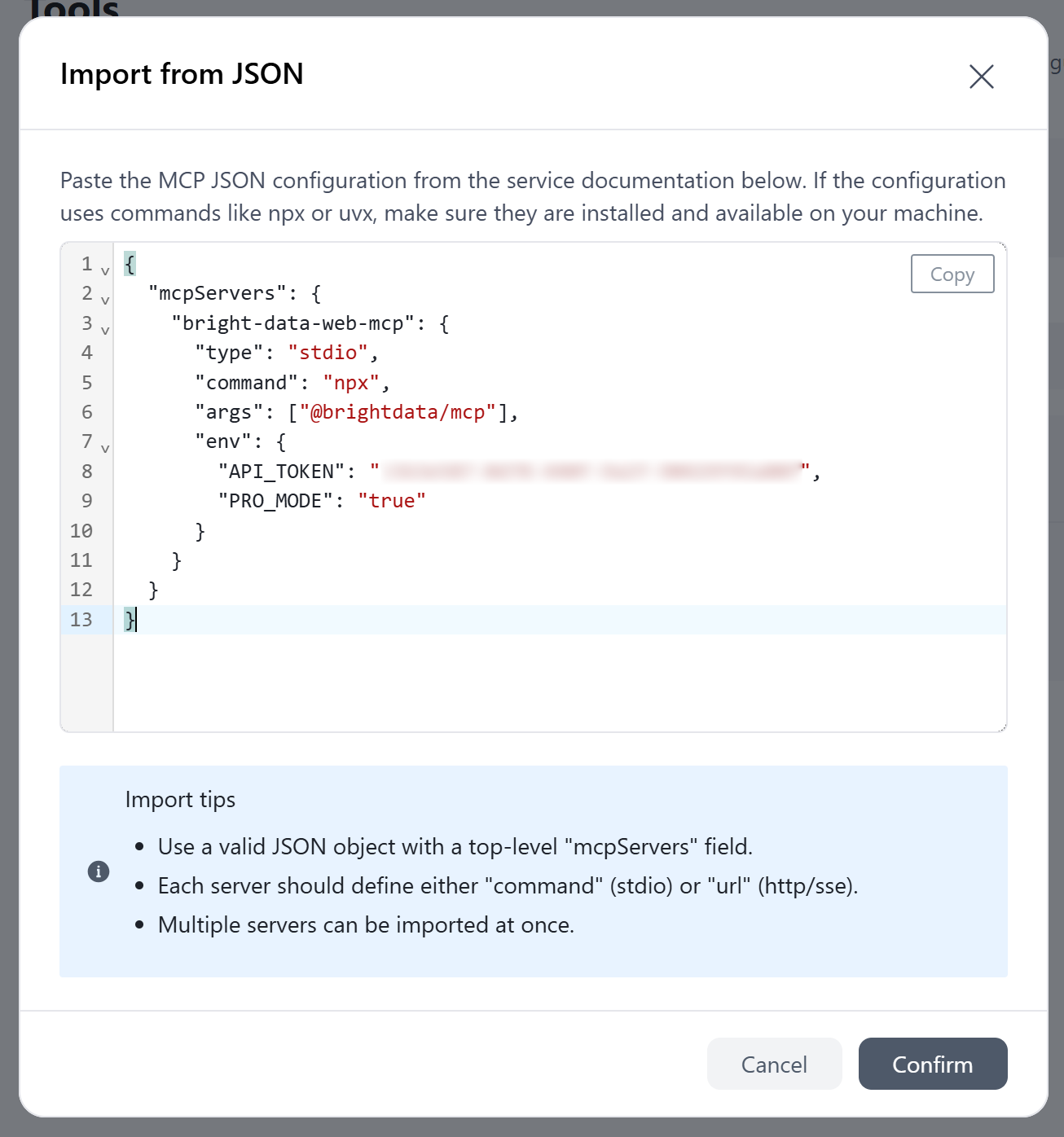 JSON設定でBright Data Web MCPをセットアップ
