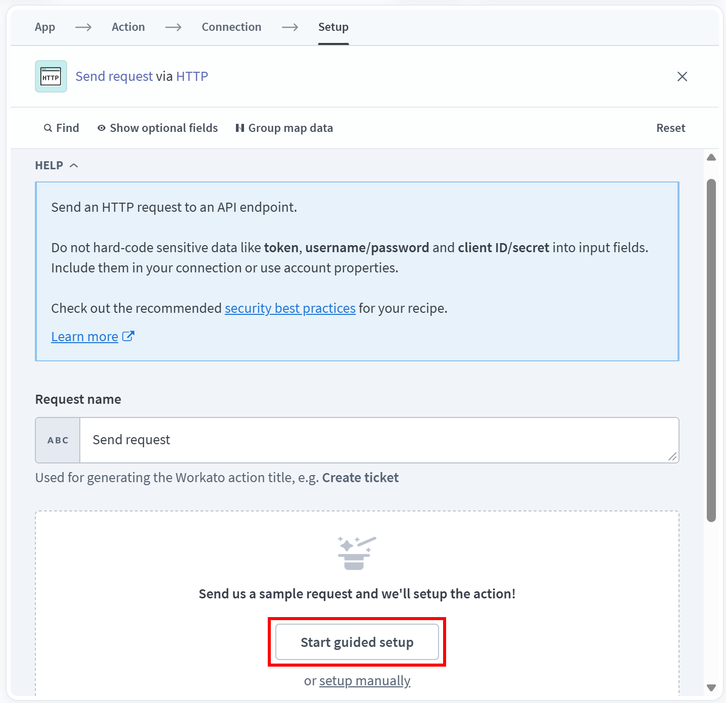 Starting the guided API setup
