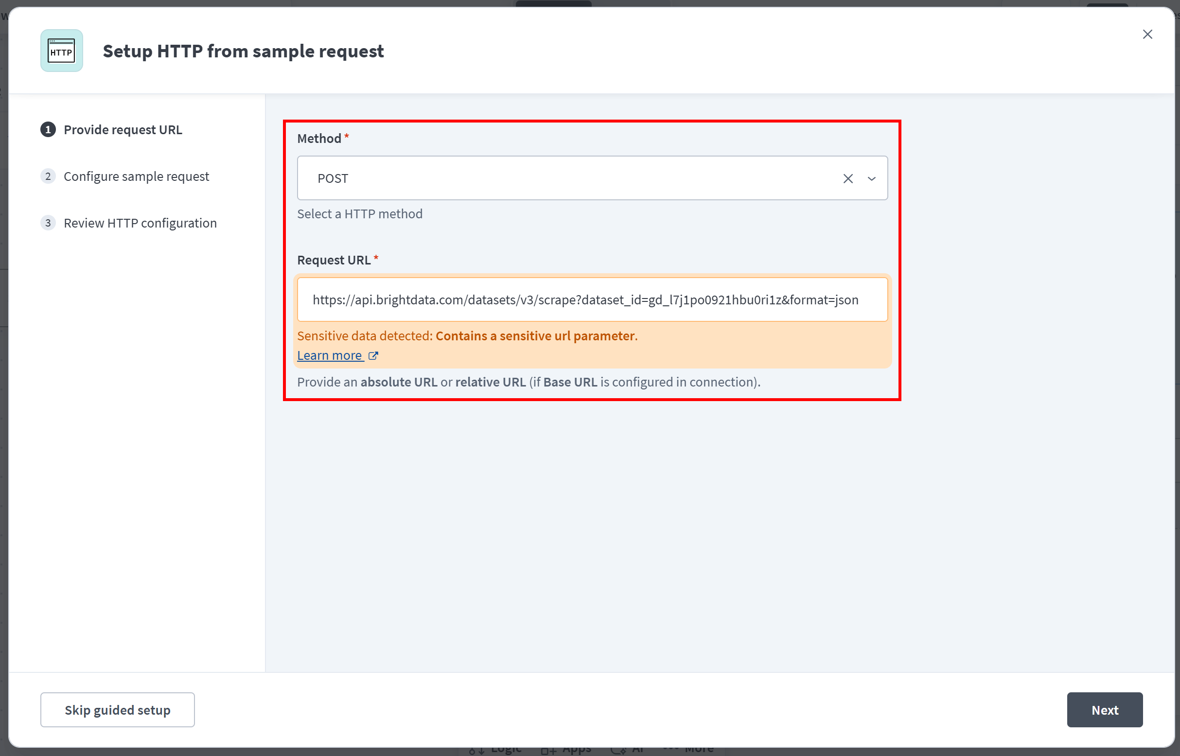 Setting up the POST request to the Bright Data Glassdoor Reviews Scraping API (1)