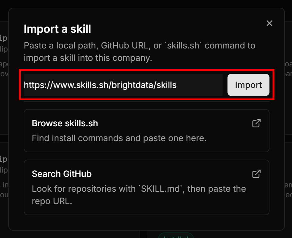 Importing the Bright Data skills from skills.sh