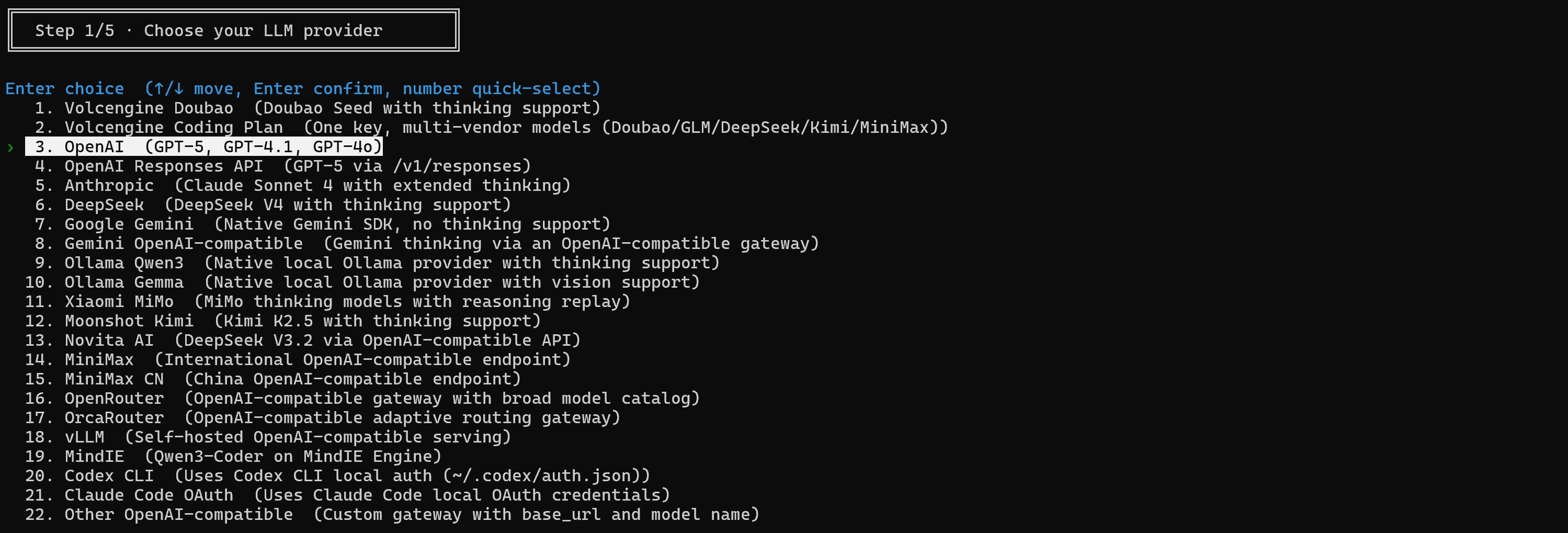 Select an OpenAI provider