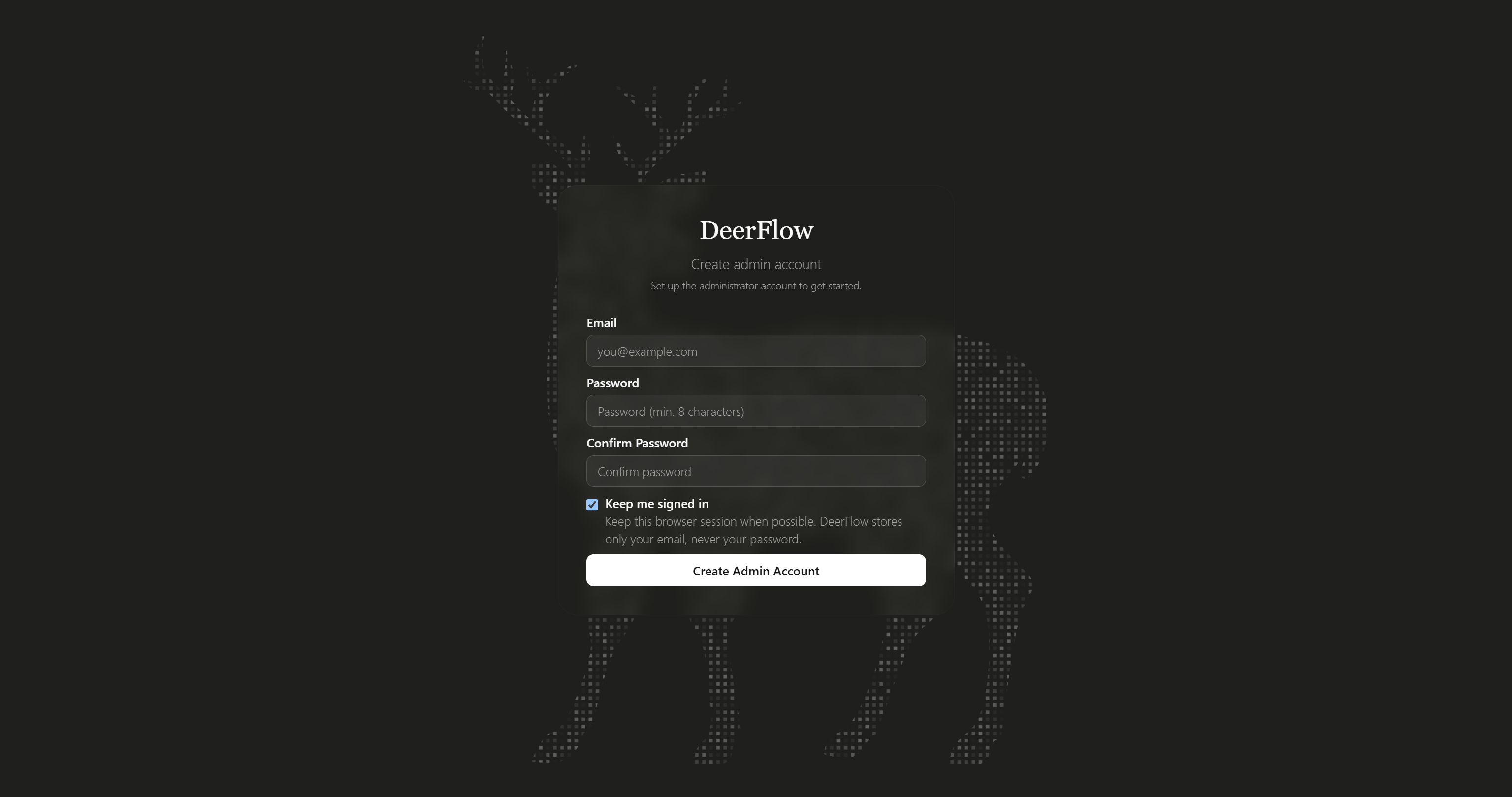 The form to create a local DeerFlow account