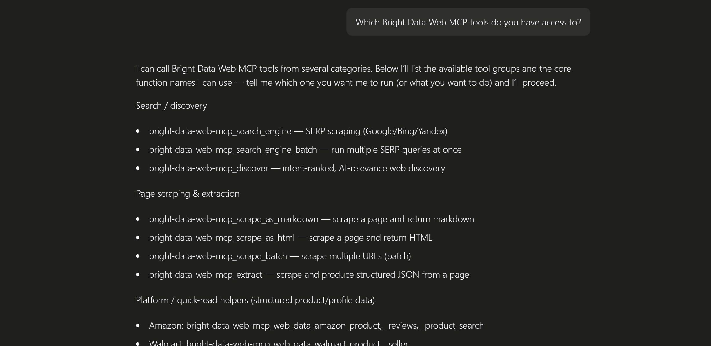 Note the available Web MCP tools