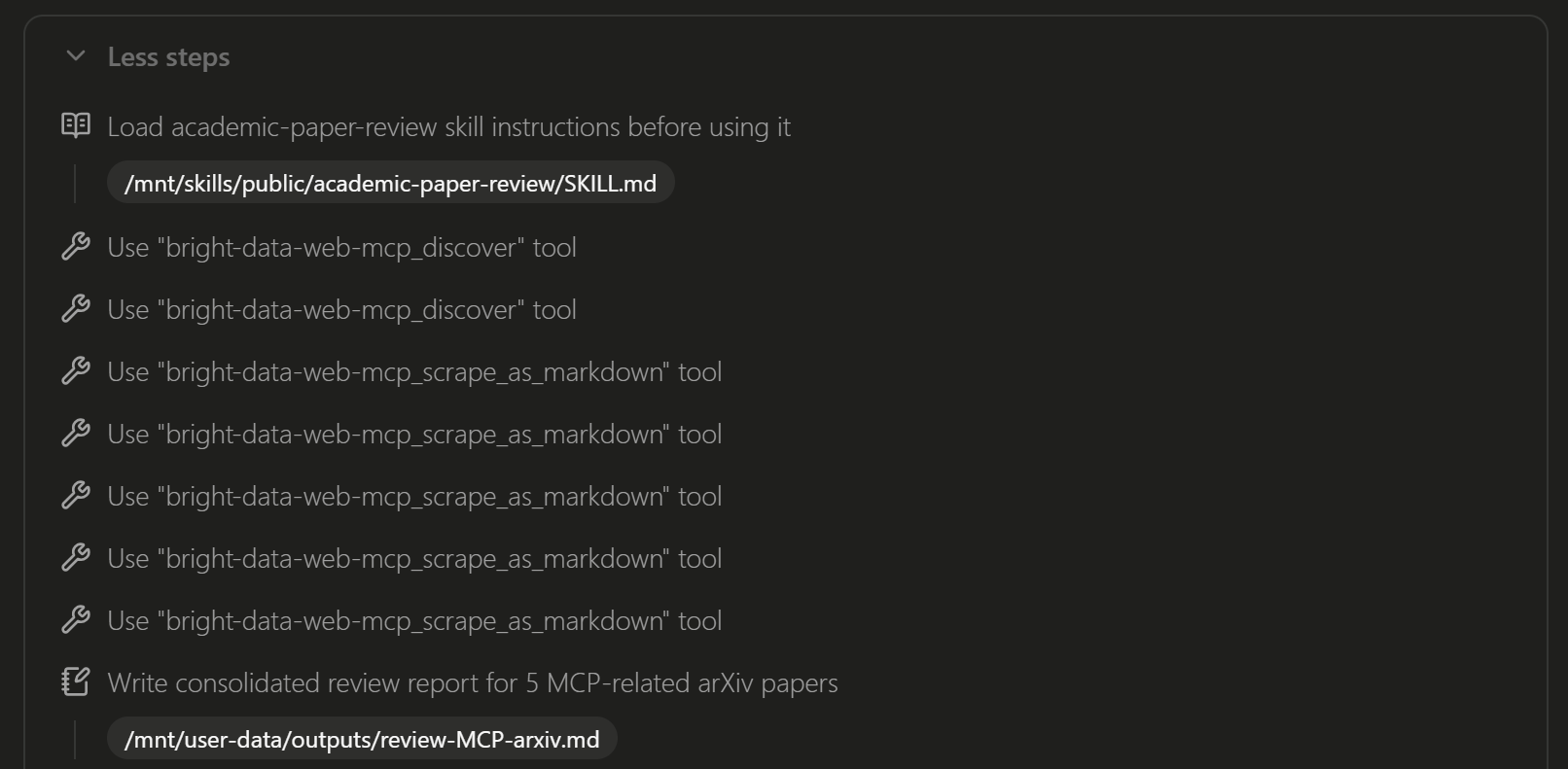 The steps performed by the DeerFlow AI agent to complete the task