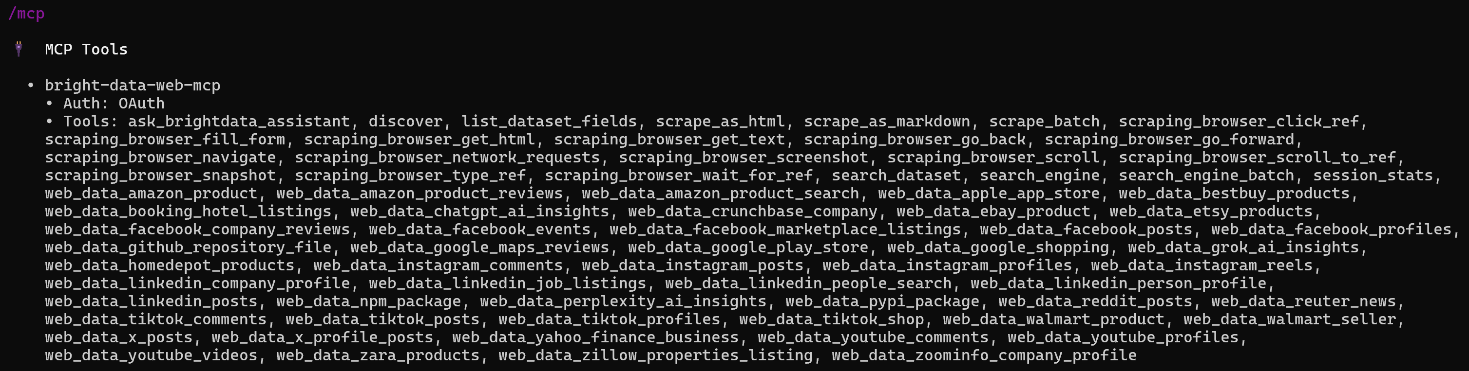 Note the “bright-data-web-mcp” server in OpenAI Codex CLI