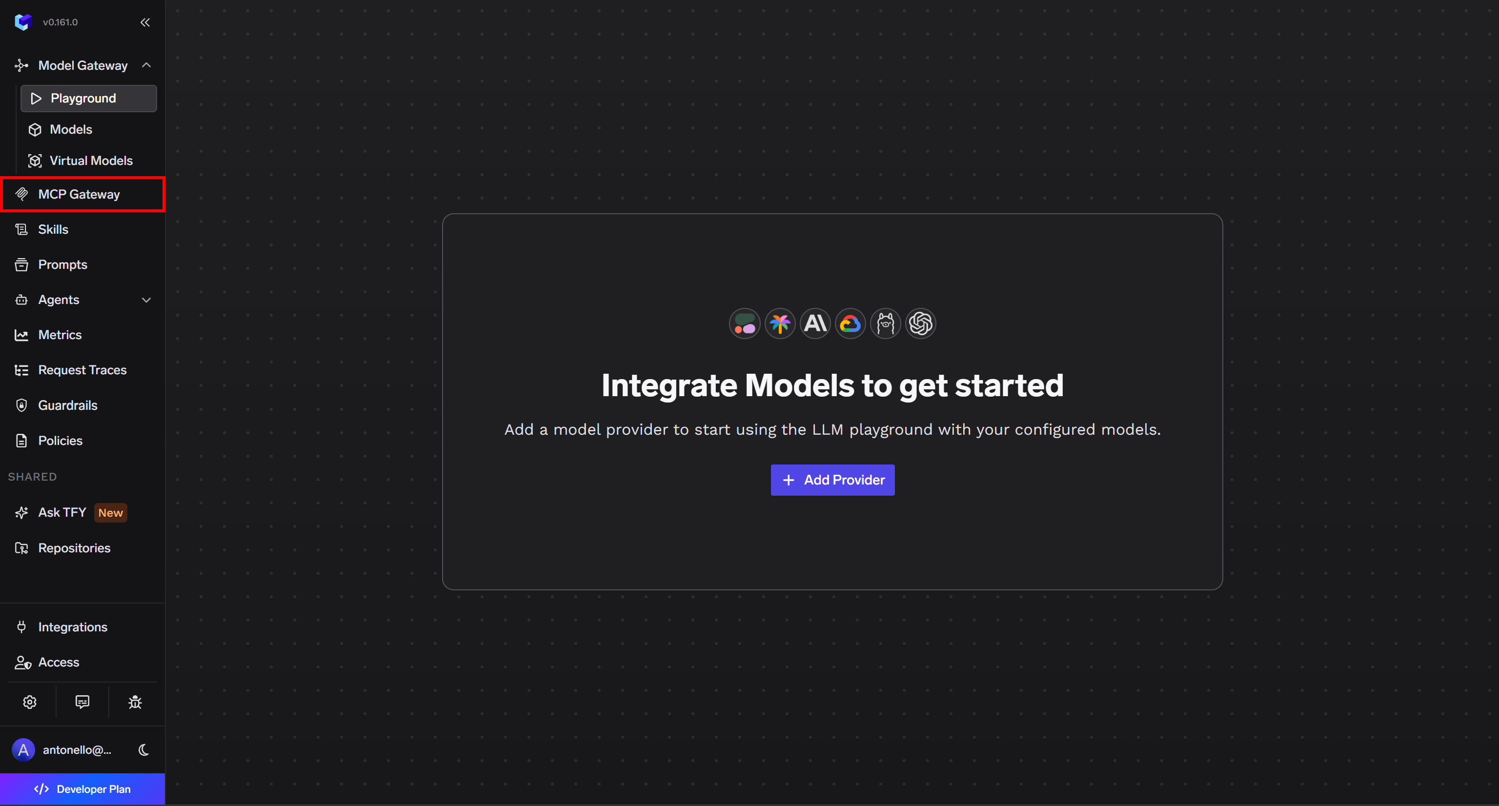 Select the “MCP Gateway” menu option