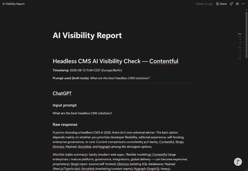 The Notion page now contains the report generated by the Gumloop AI agent