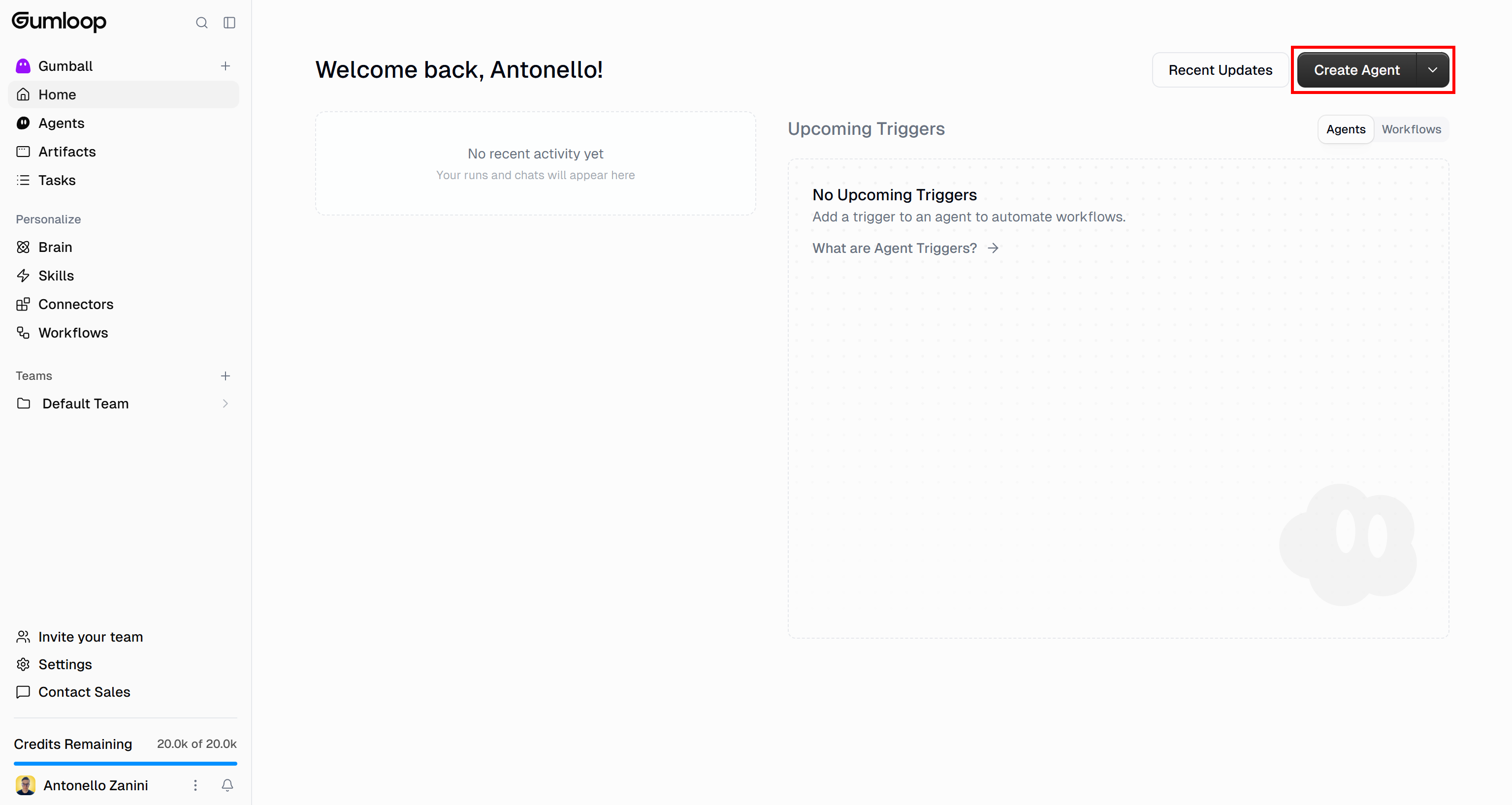 Clicking the “Create Agent” button