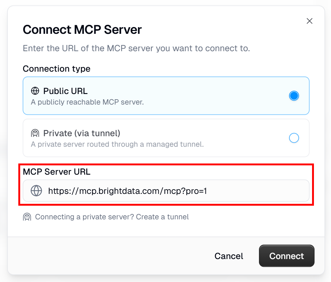 Pasting the Web MCP connection URL without the “token” query parameter