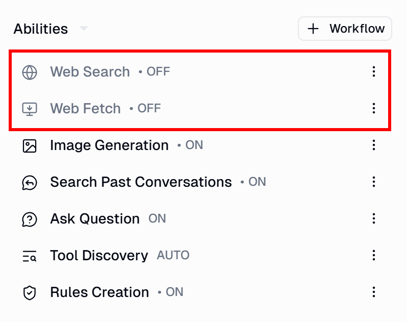 Disabling the “Web Search” and “Web Fetch” tools