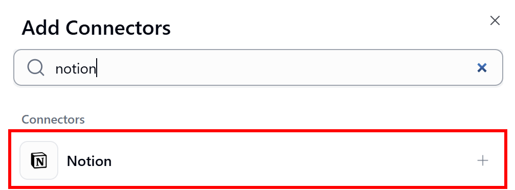 Selecting the “Notion” connector