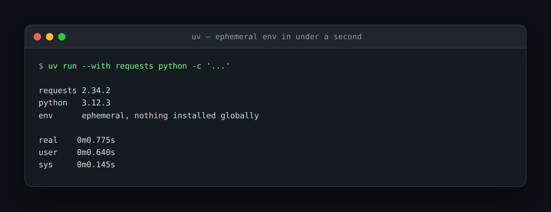 uv building an ephemeral Python environment in under a second