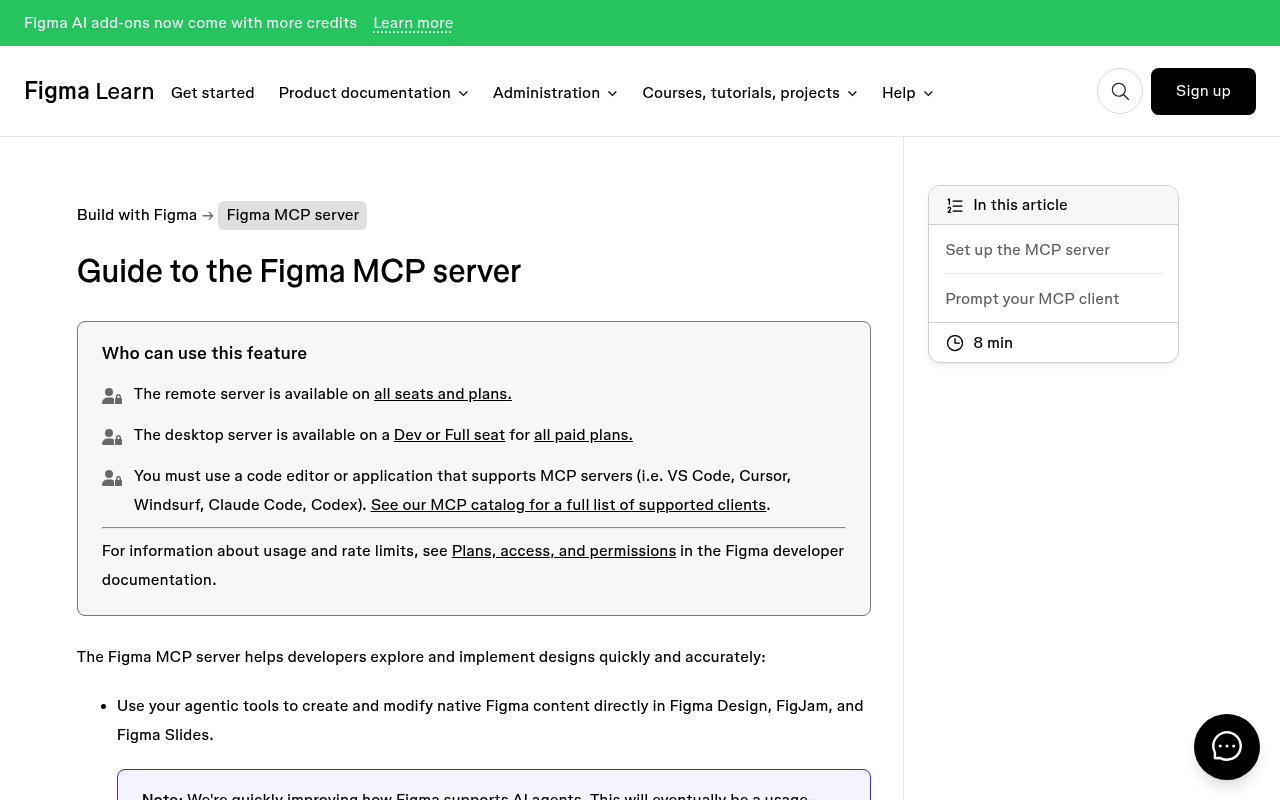 Figma MCP server guide listing client support including Claude Code