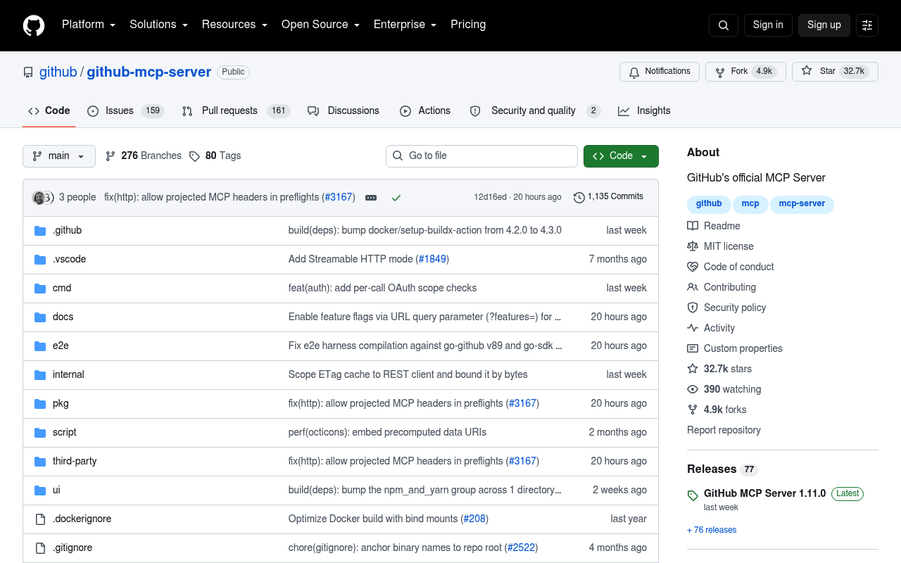 GitHub MCP Server repository showing remote server setup and toolset options