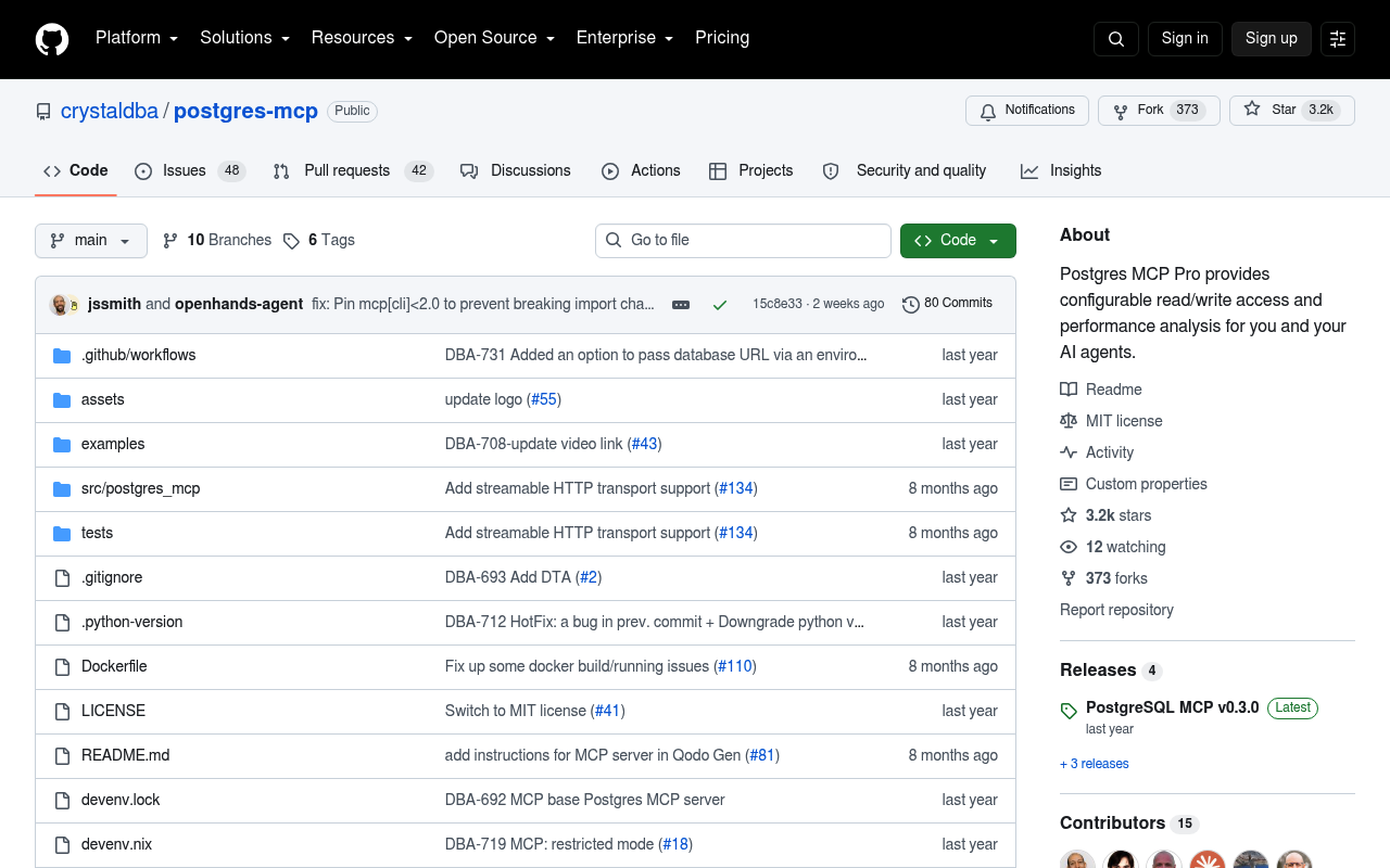 Postgres MCP Pro repository listing index tuning, query plans and database health tools