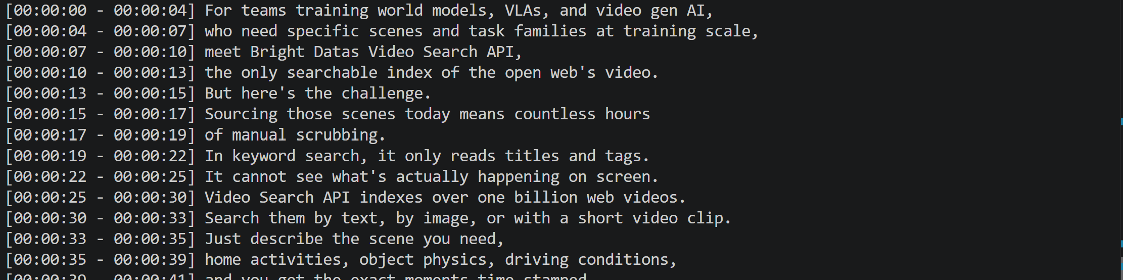 The output produced by the script in the terminal