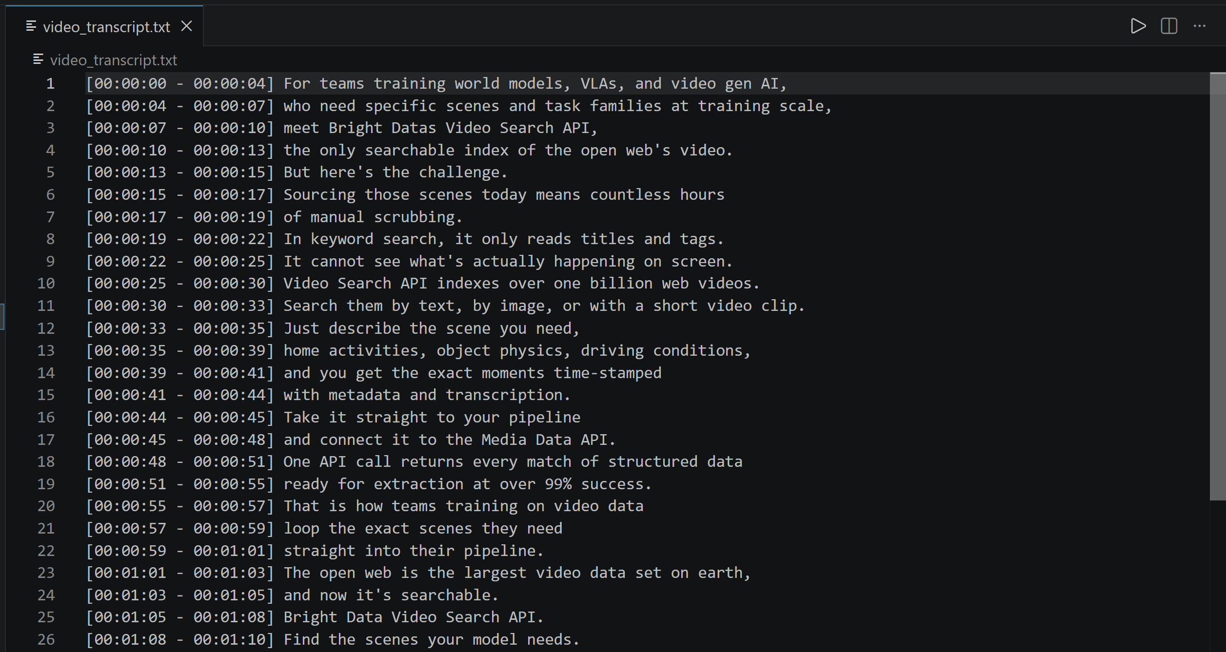 The output transcript file produced by the cloud AI-based script