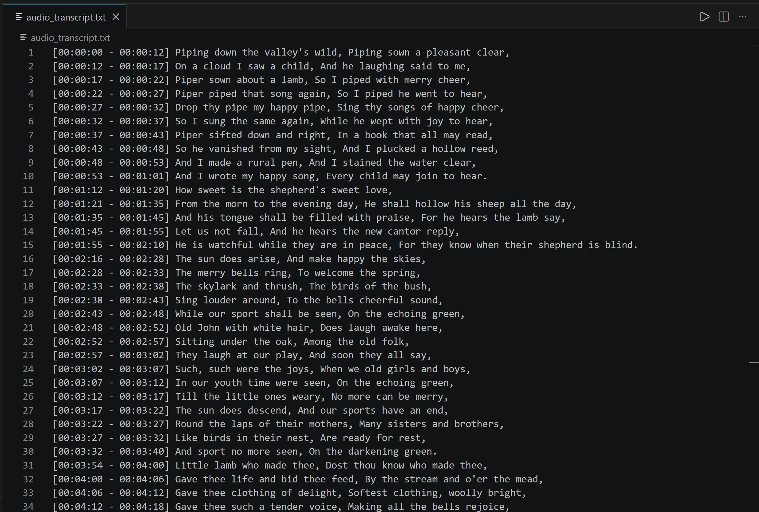 The output transcript file produced by the local AI-based script