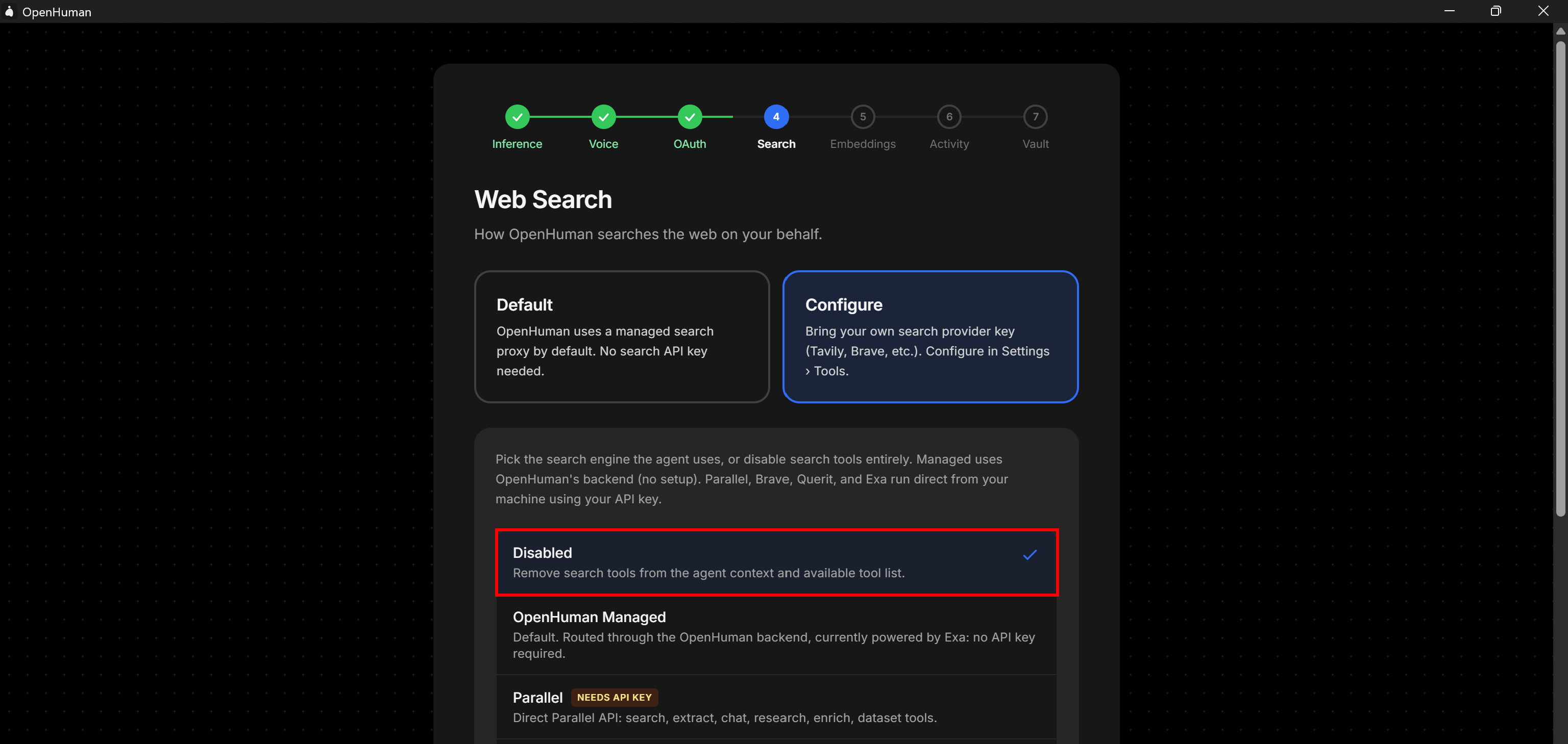 Disabling the built-in web search integration