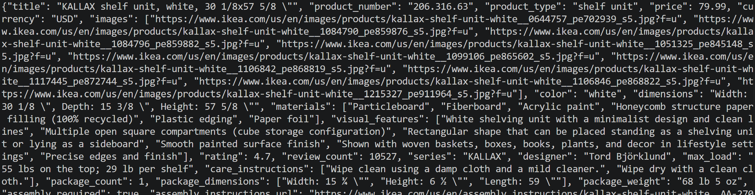 Die erzeugten Daten sind JSON und entsprechen dem IkeaProduct-Modell