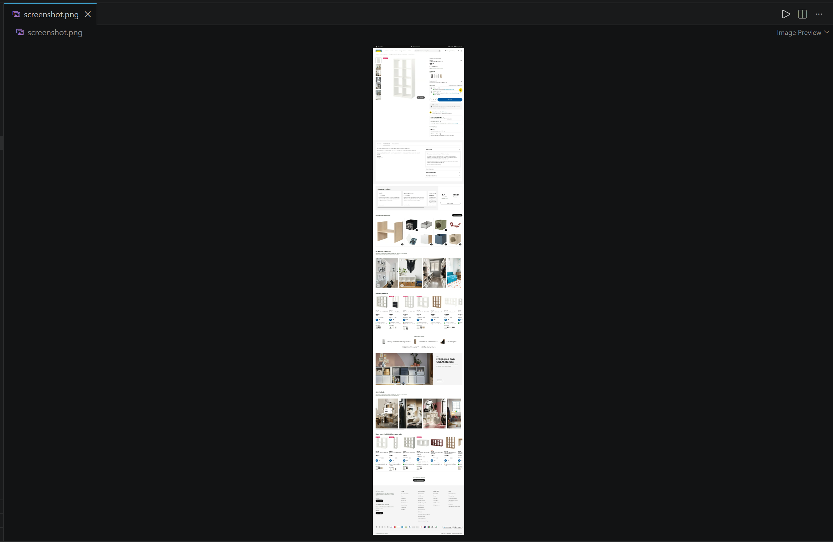 Die 'screenshot.png'-Datei mit dem IKEA-Produktseiten-Screenshot, erstellt von der Web Unlocker API