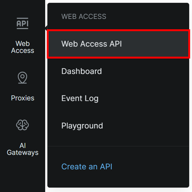 Navigating to the “Web Access API” page